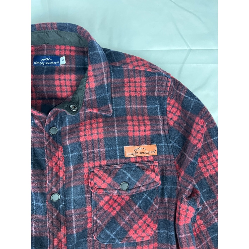 Simply Southern Medium Flannel Shirt‎ Red Black Plaid Button Down Long Sleeve